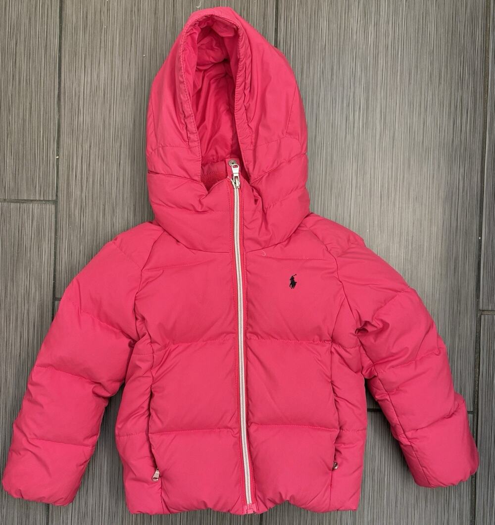 Ralph Lauren Girls' Hooded Puffer Jacket Size 5 Pink Down Fill